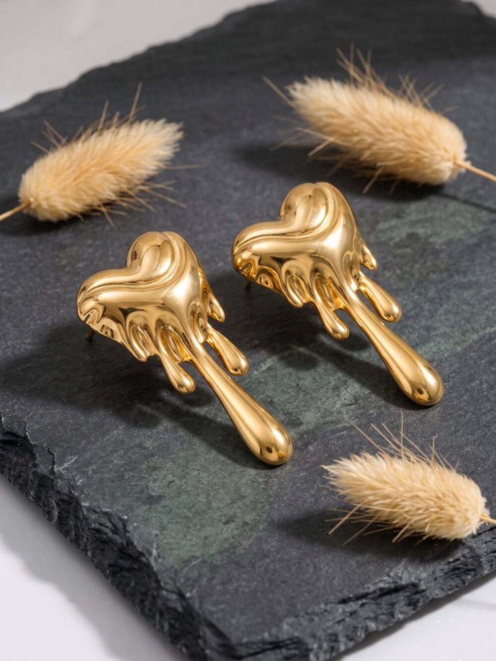 Melting Heart Drip Earrings Chunky Gold Statement Mob Wife Surreal 1.25"L